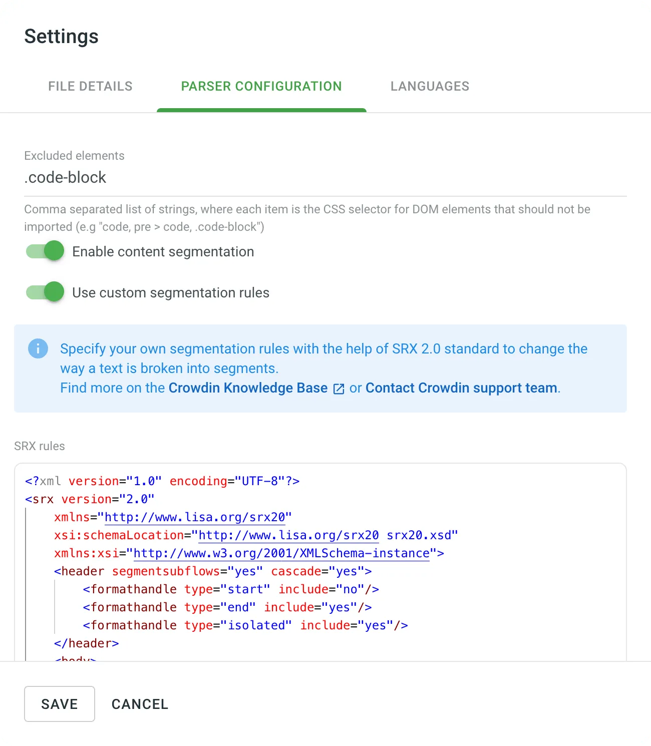 Parser Configuration