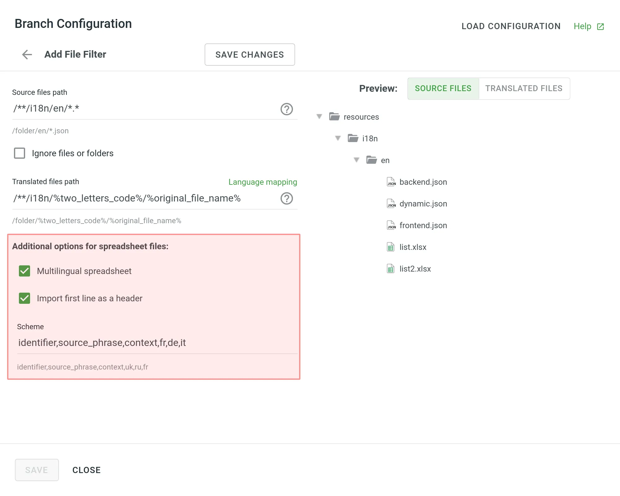 Configuring Spreadsheets