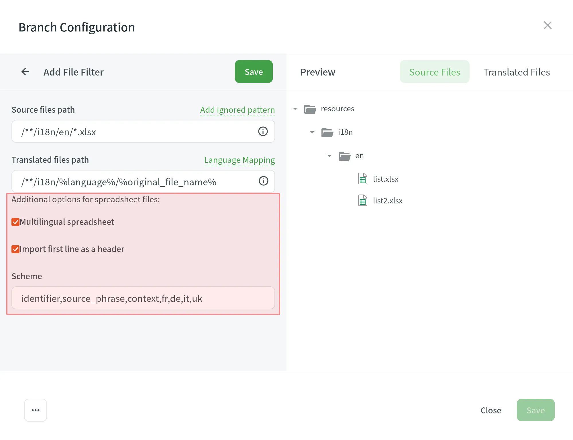 Configuring Spreadsheets